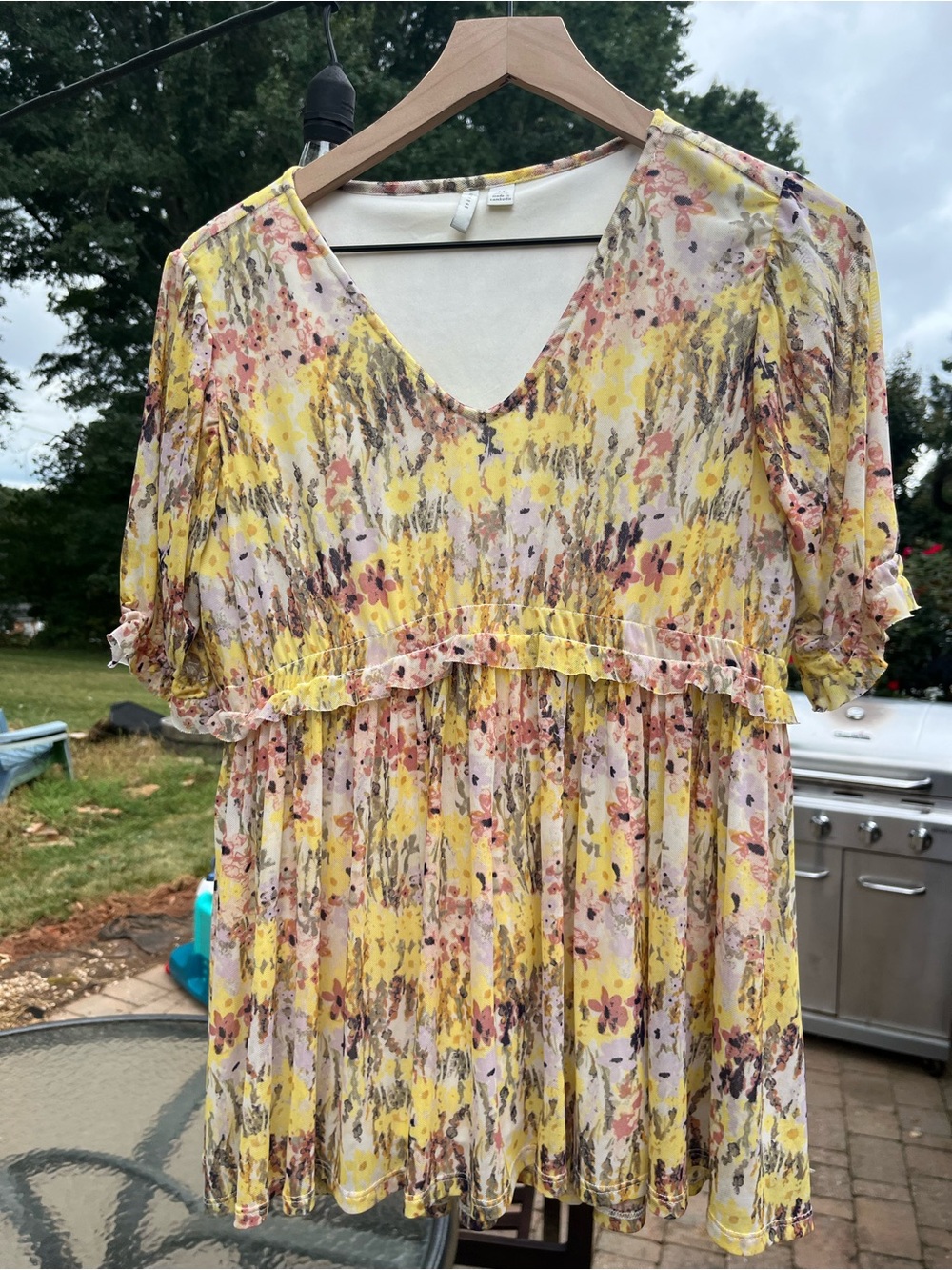 Cato Yellow Floral V-Neck Smocked Waist Blouse